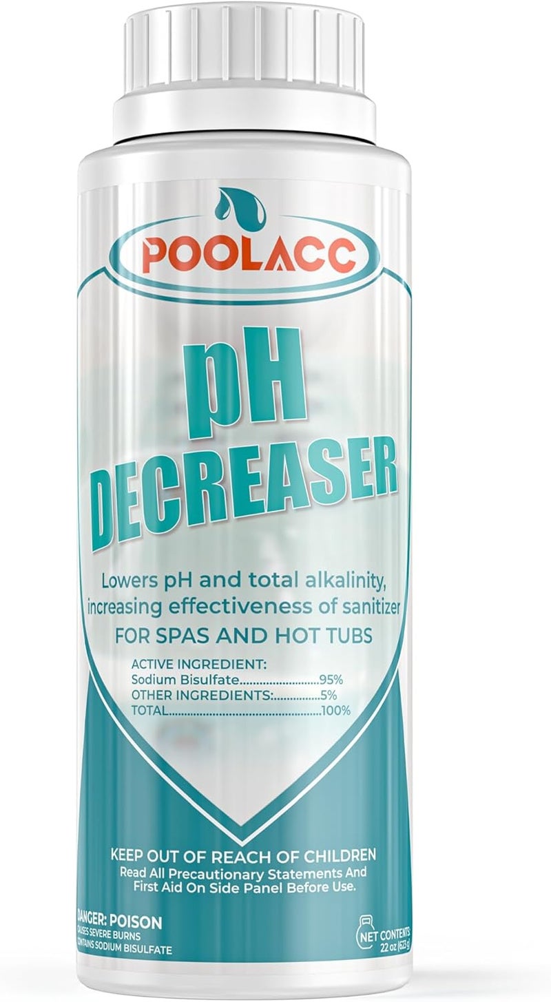 POOLACC pH Decreaser for Hot Tub Spa, Lowers pH and Total Alkalinity, Spa Maintenance Chemicals to Bring TA & pH Levels Down, Fast Acting pH Reducer Works with Any System, 22 oz - Image 1